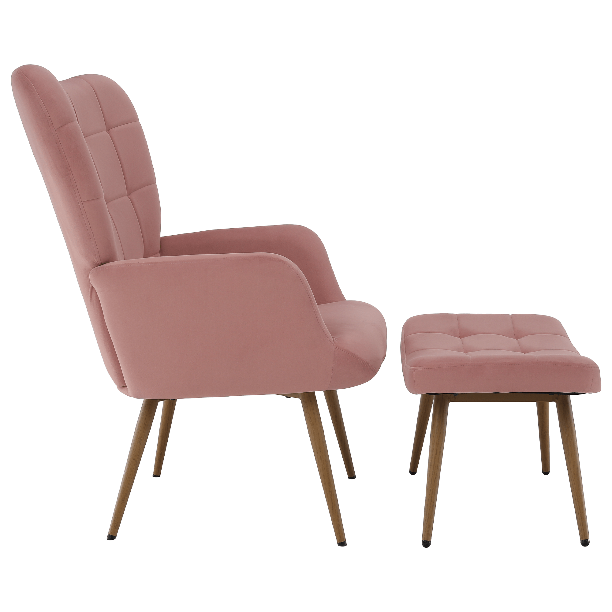 Fotoliu cu suport pentru picioare, tesatura Velvet roz/stejar, HABEN — imaginea 3