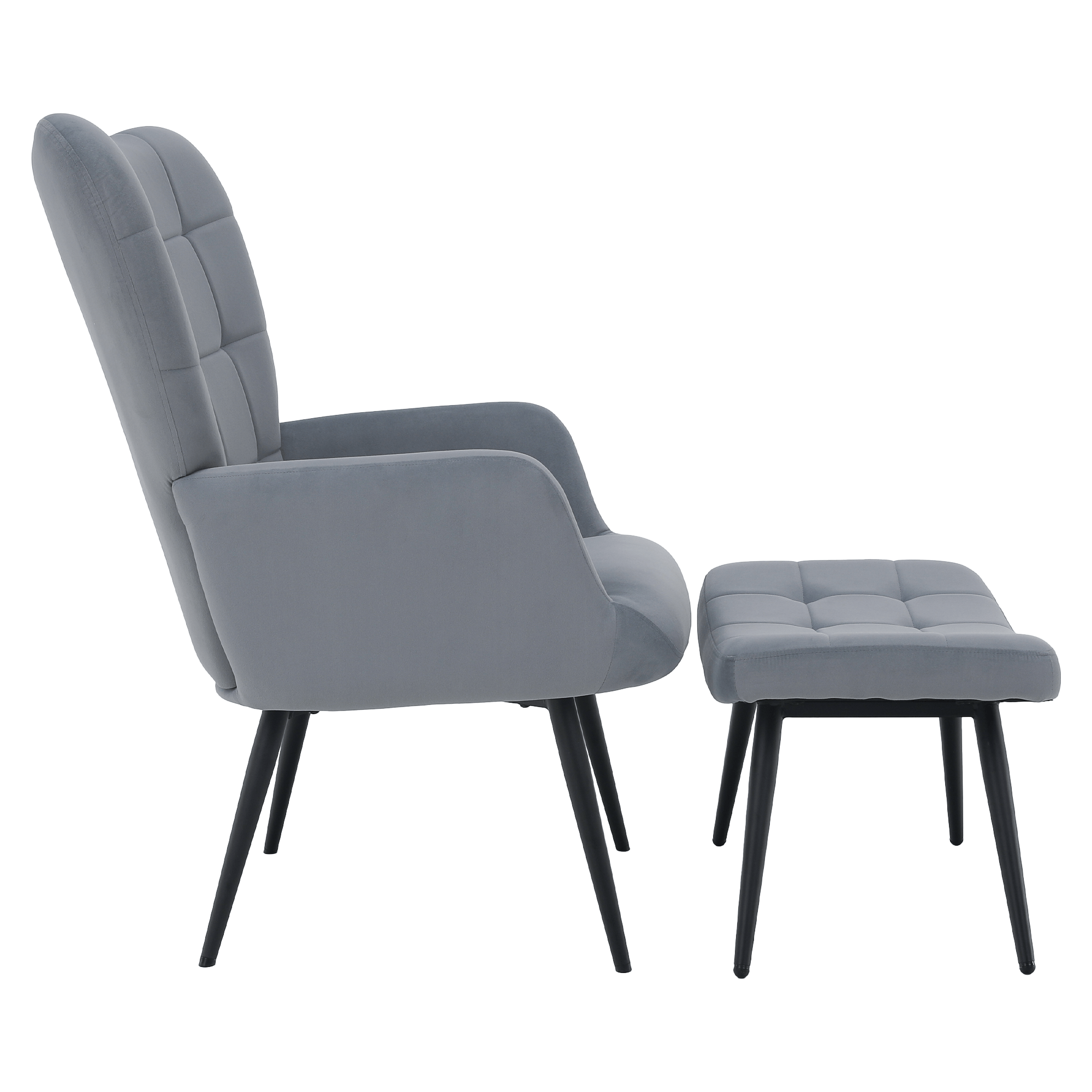 Fotoliu cu suport pentru picioare, tesatura Velvet gri/negru, HABEN — imaginea 3