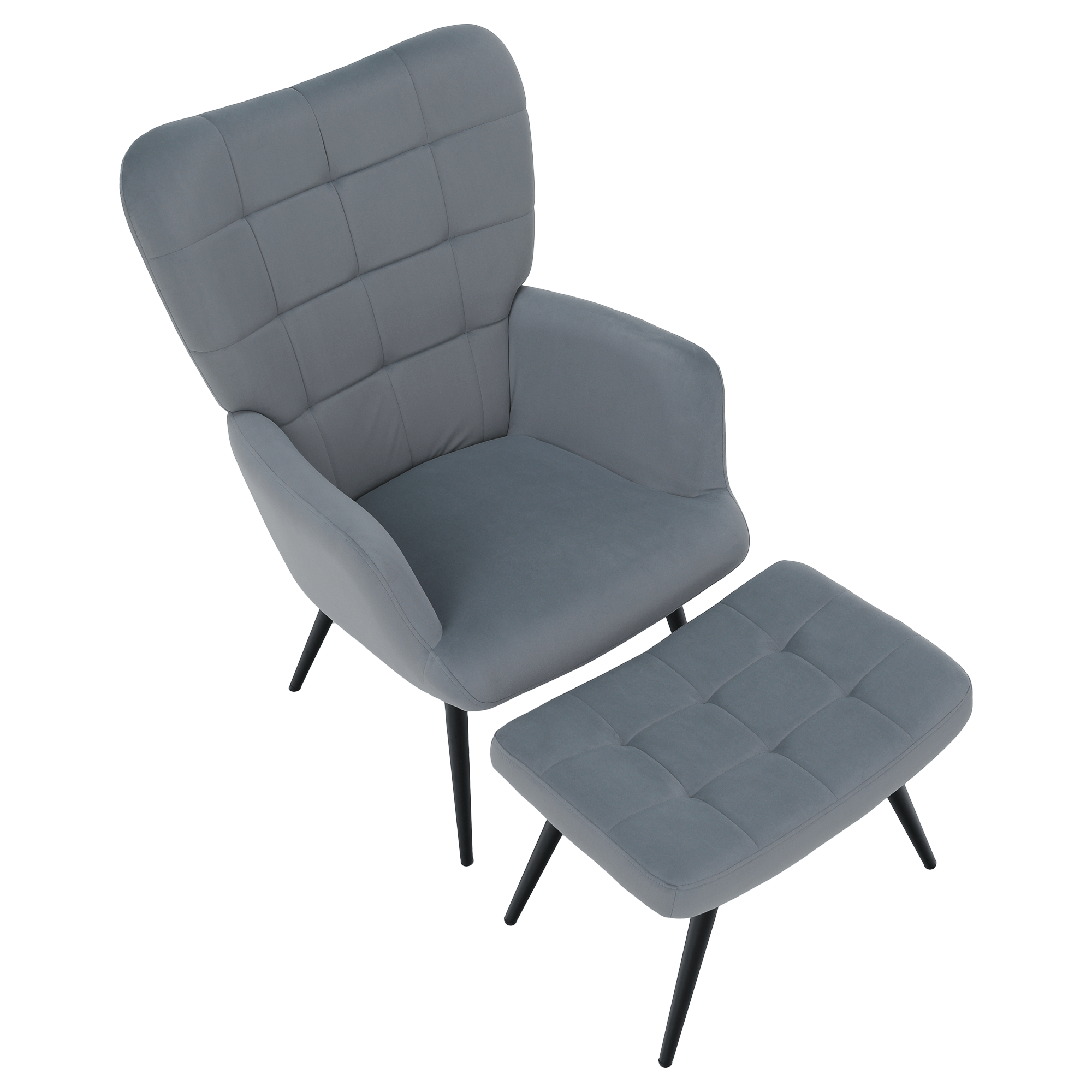Fotoliu cu suport pentru picioare, tesatura Velvet gri/negru, HABEN — imaginea 4
