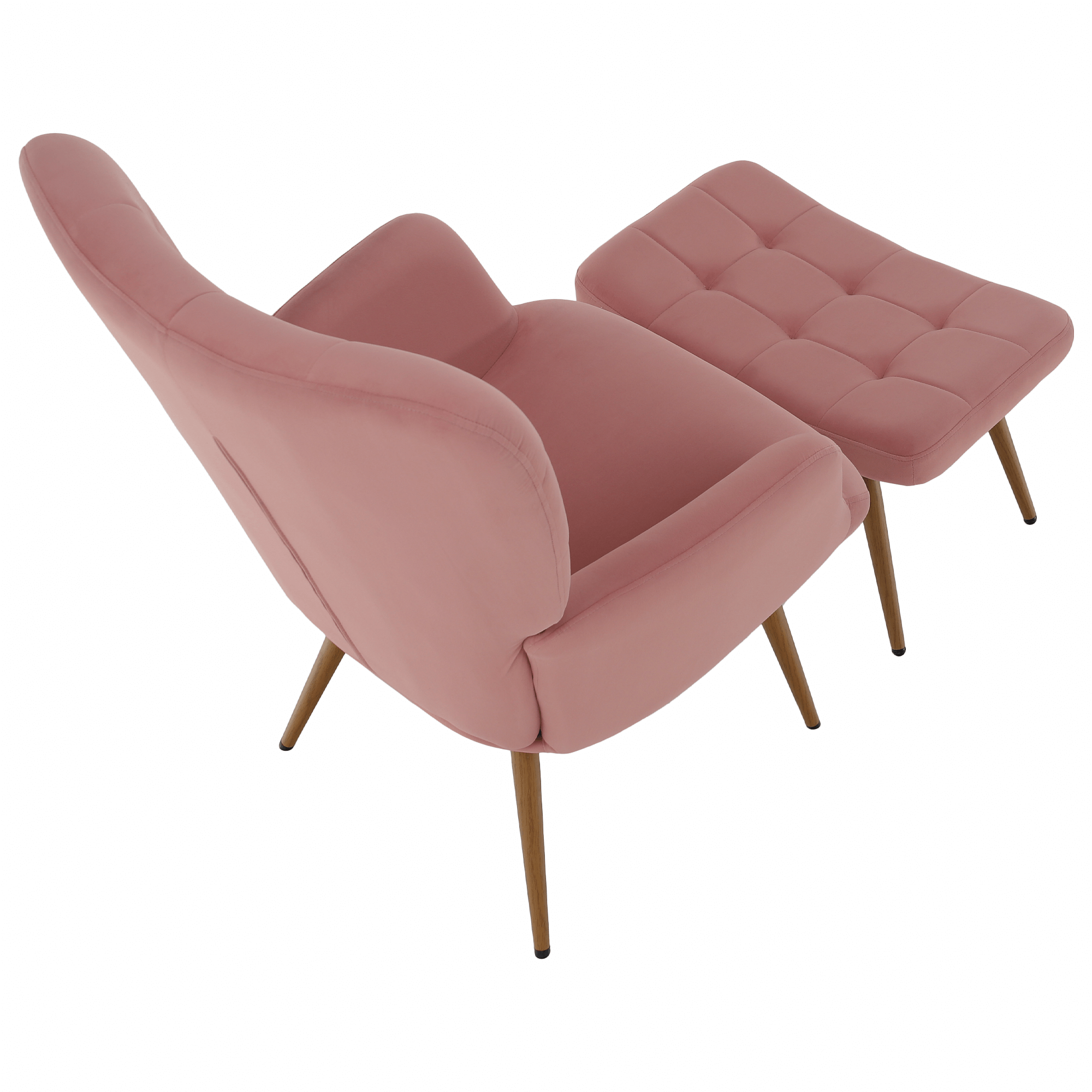 Fotoliu cu suport pentru picioare, tesatura Velvet roz/stejar, HABEN — imaginea 6