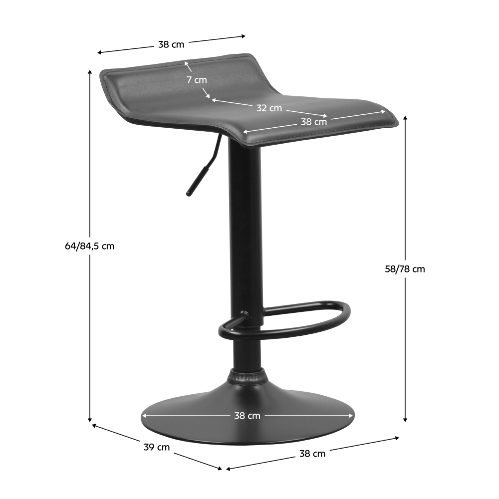 Scaun de bar, piele ecologica neagra, BAILI — imaginea 2