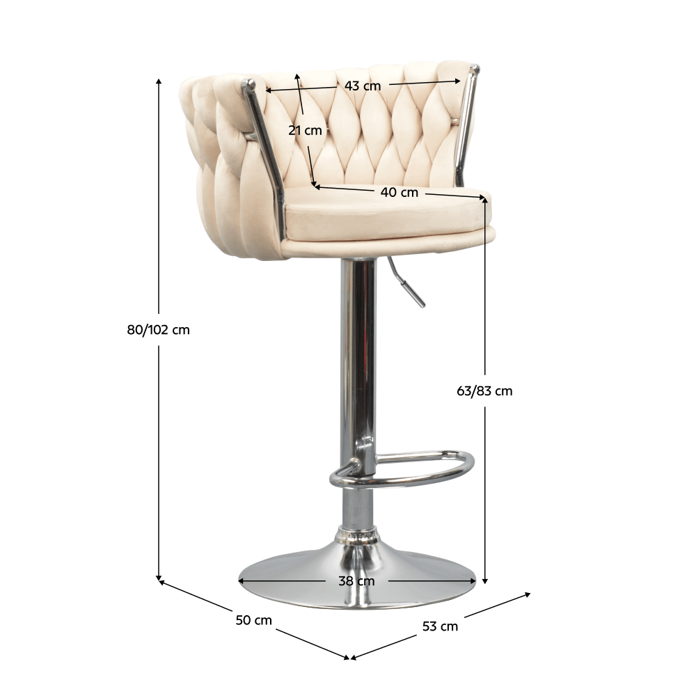 Scaun de bar de design, bej tesatura Velvet/crom, BRIN — imaginea 2