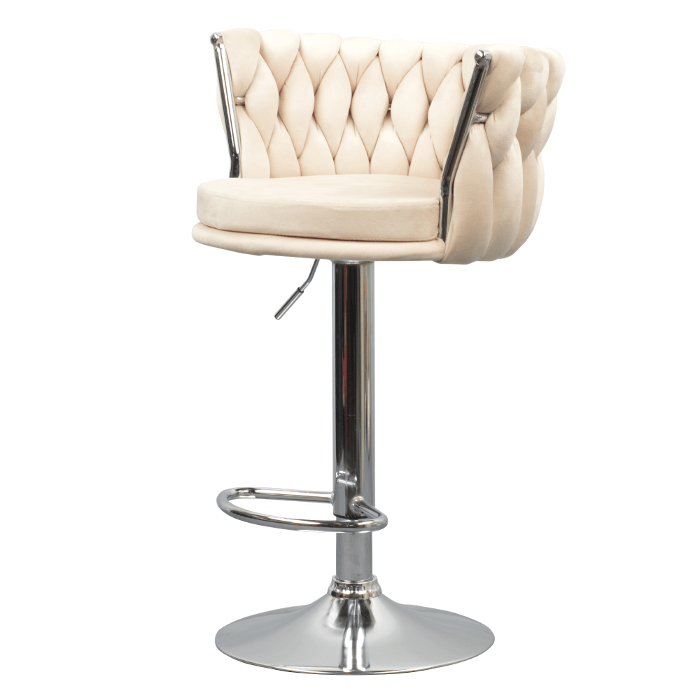 Scaun de bar de design, bej tesatura Velvet/crom, BRIN — imaginea 4