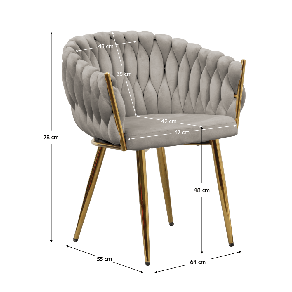 Fotoliu pentru sufragerie, tesatura gri-maro Taupe Velvet/aur crom auriu, DEILA — imaginea 2