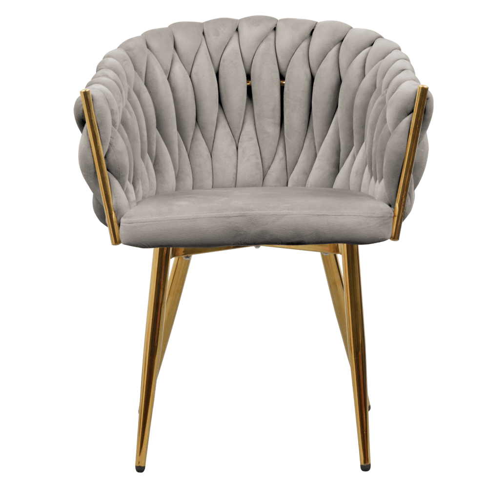 Fotoliu pentru sufragerie, tesatura gri-maro Taupe Velvet/aur crom auriu, DEILA — imaginea 3
