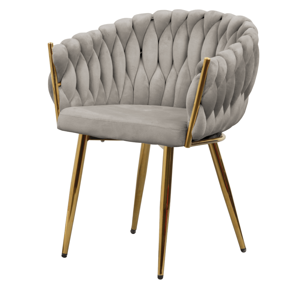 Fotoliu pentru sufragerie, tesatura gri-maro Taupe Velvet/aur crom auriu, DEILA — imaginea 4