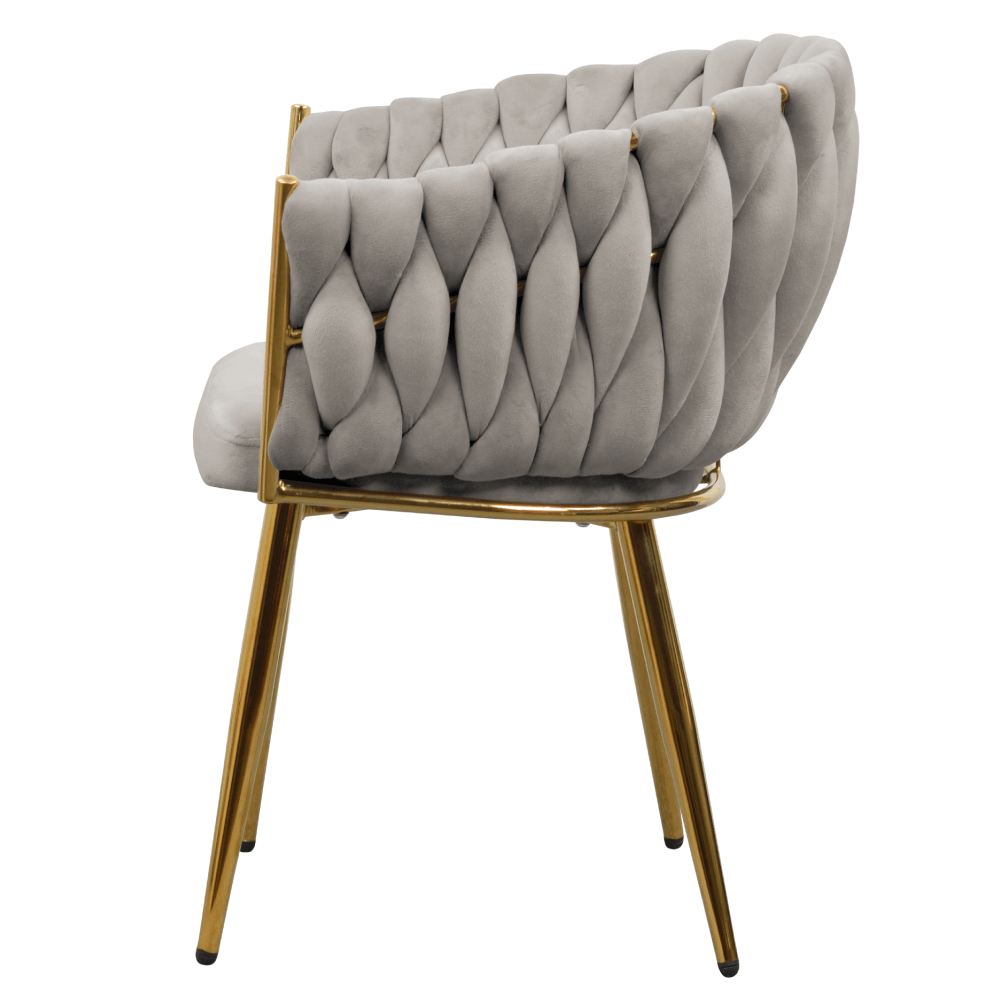 Fotoliu pentru sufragerie, tesatura gri-maro Taupe Velvet/aur crom auriu, DEILA — imaginea 5