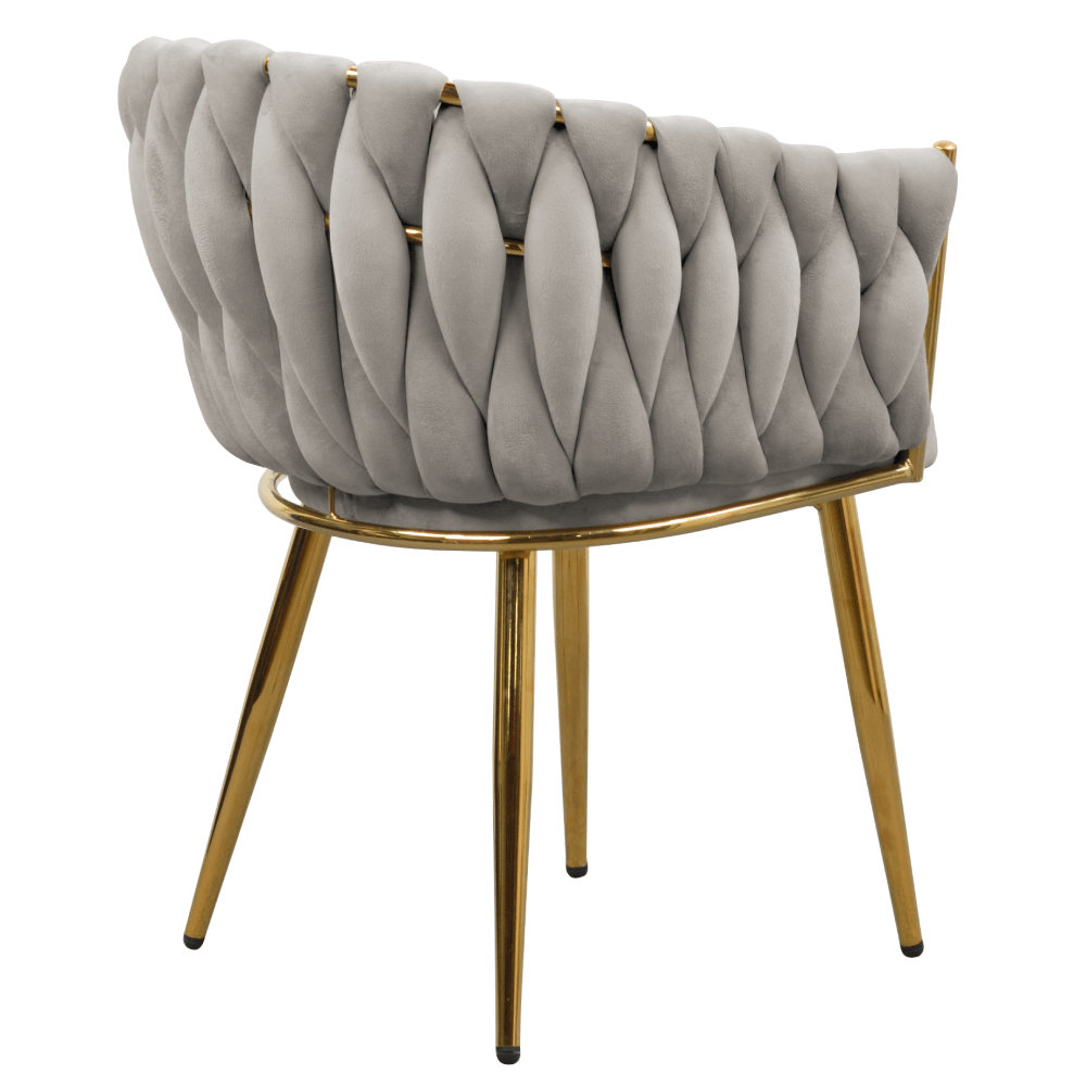 Fotoliu pentru sufragerie, tesatura gri-maro Taupe Velvet/aur crom auriu, DEILA — imaginea 6