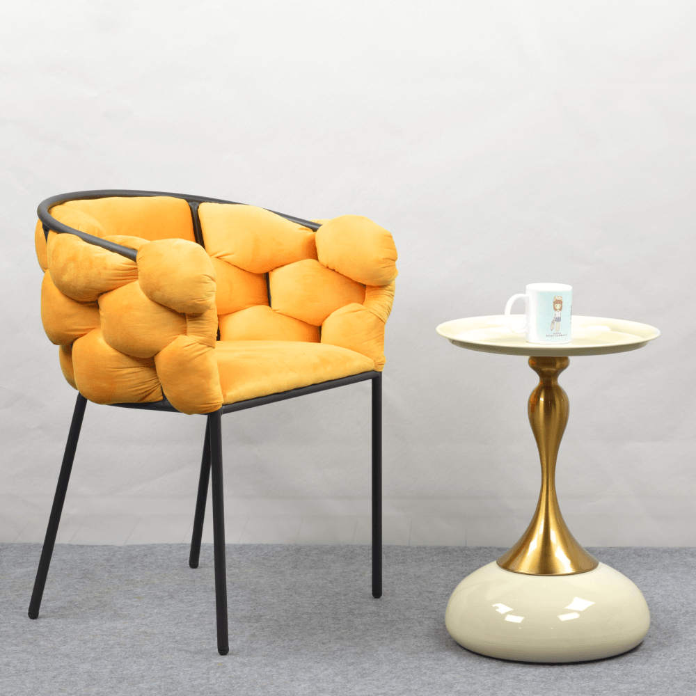 Fotoliu pentru sufragerie, tesatura galbena Velvet/neagra, DOROTA — imaginea 3