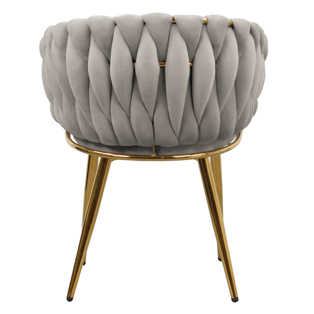 Fotoliu pentru sufragerie, tesatura gri-maro Taupe Velvet/aur crom auriu, DEILA — imaginea 7