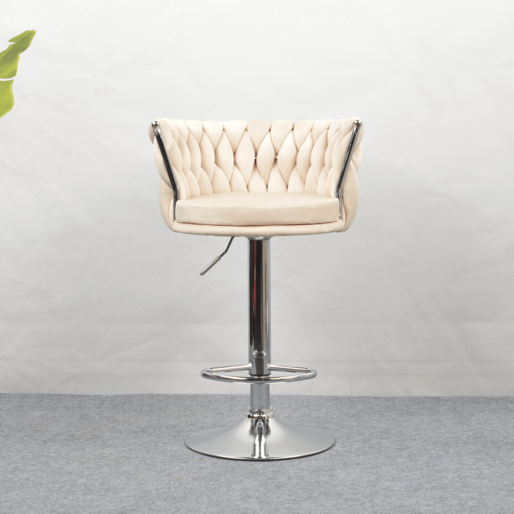 Scaun de bar de design, bej tesatura Velvet/crom, BRIN — imaginea 8