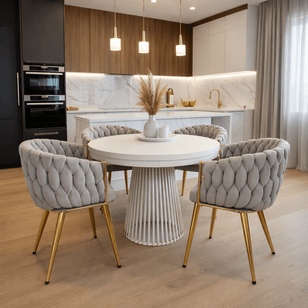 Fotoliu pentru sufragerie, tesatura gri-maro Taupe Velvet/aur crom auriu, DEILA — imaginea 10