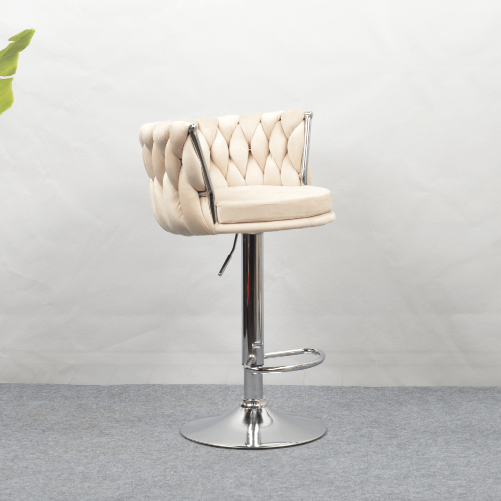 Scaun de bar de design, bej tesatura Velvet/crom, BRIN — imaginea 9