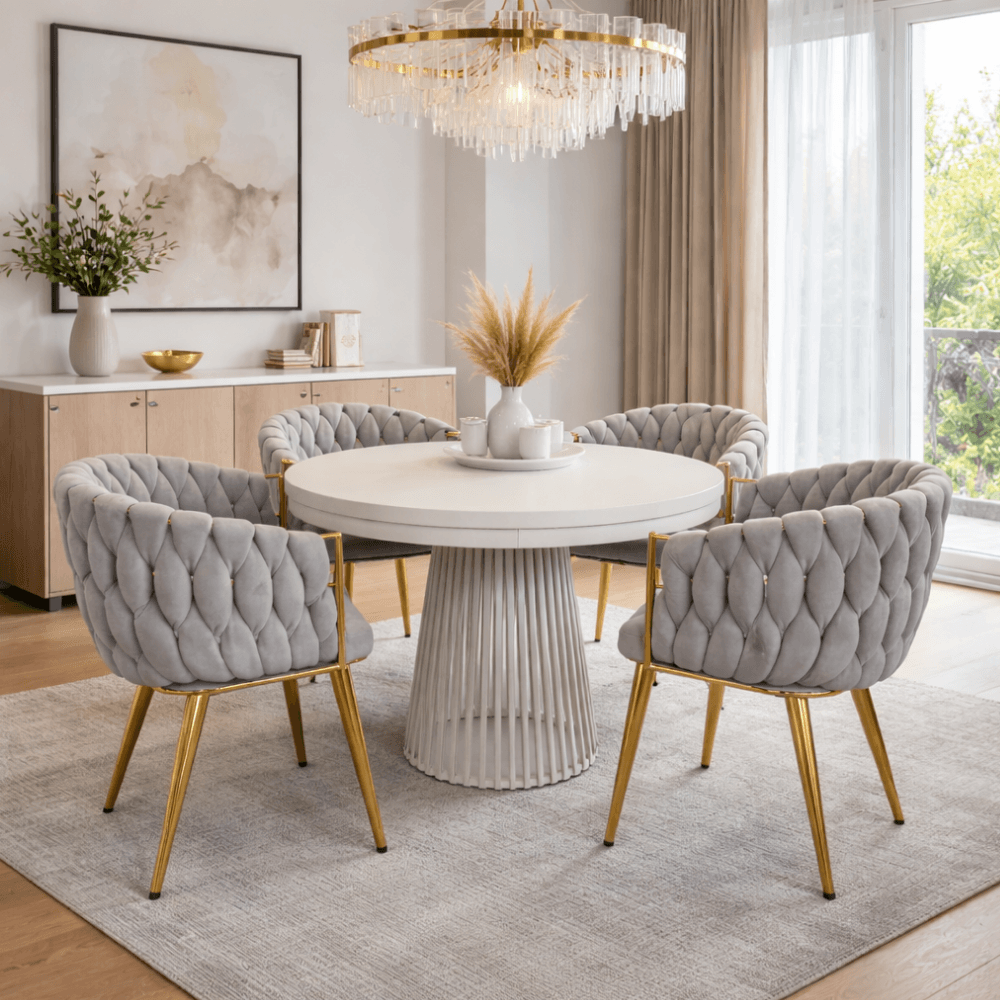 Fotoliu pentru sufragerie, tesatura gri-maro Taupe Velvet/aur crom auriu, DEILA — imaginea 11