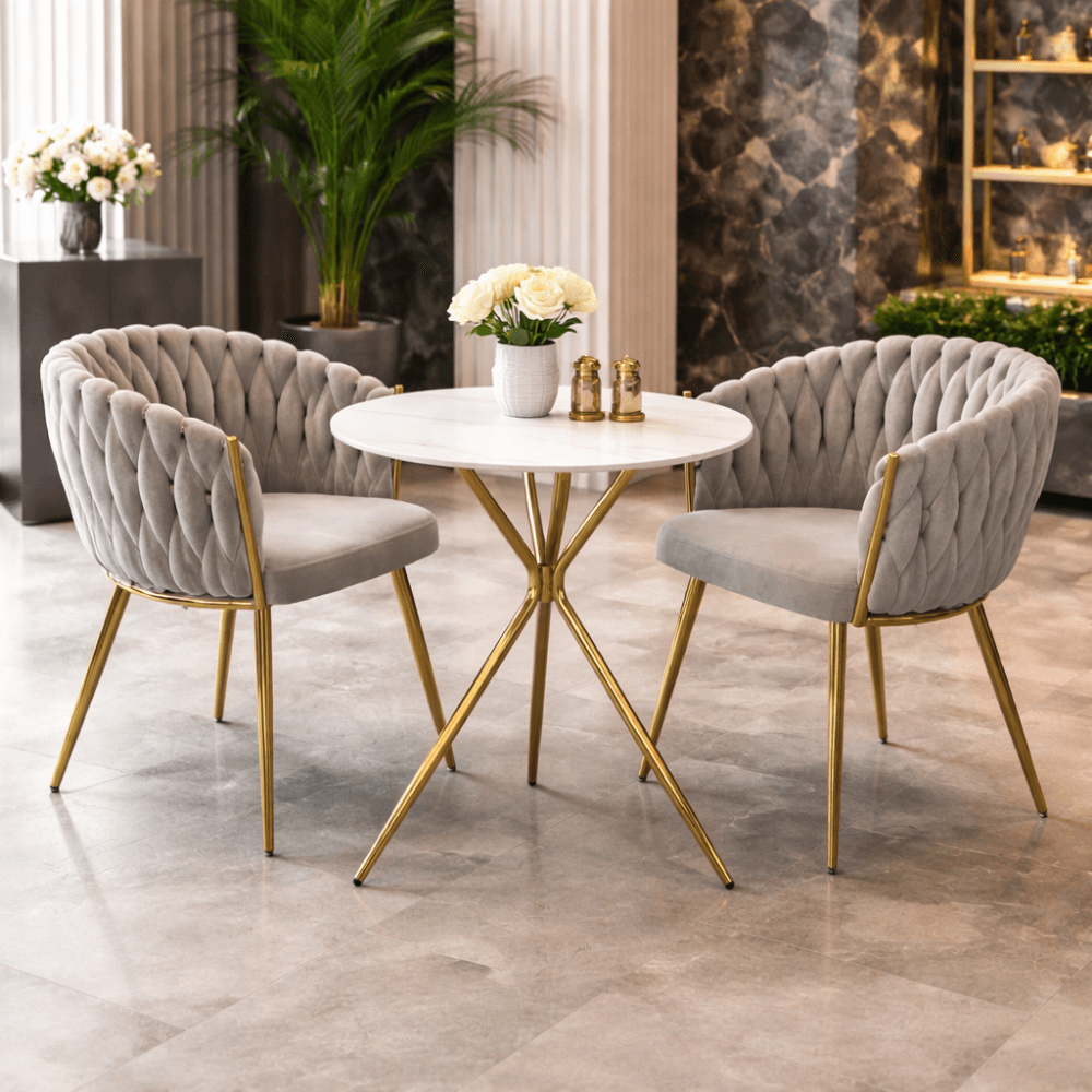 Fotoliu pentru sufragerie, tesatura gri-maro Taupe Velvet/aur crom auriu, DEILA — imaginea 13