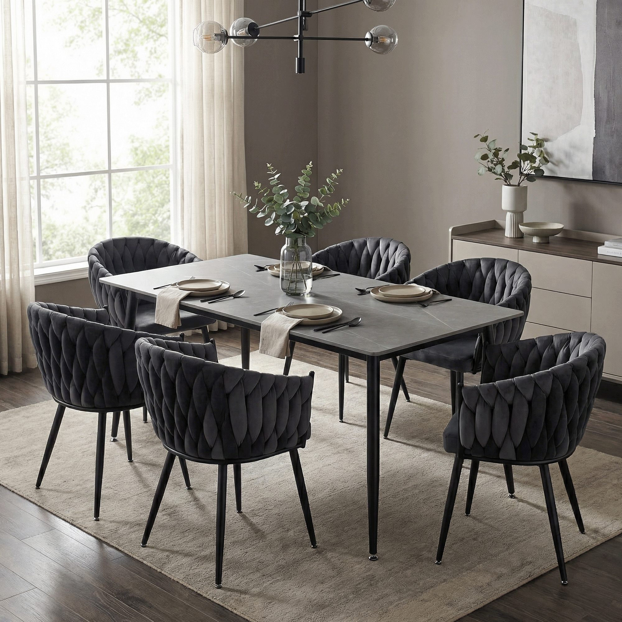 Scaun de bucatarie, gri inchis tesatura velvet/negru, BLER — imaginea 17