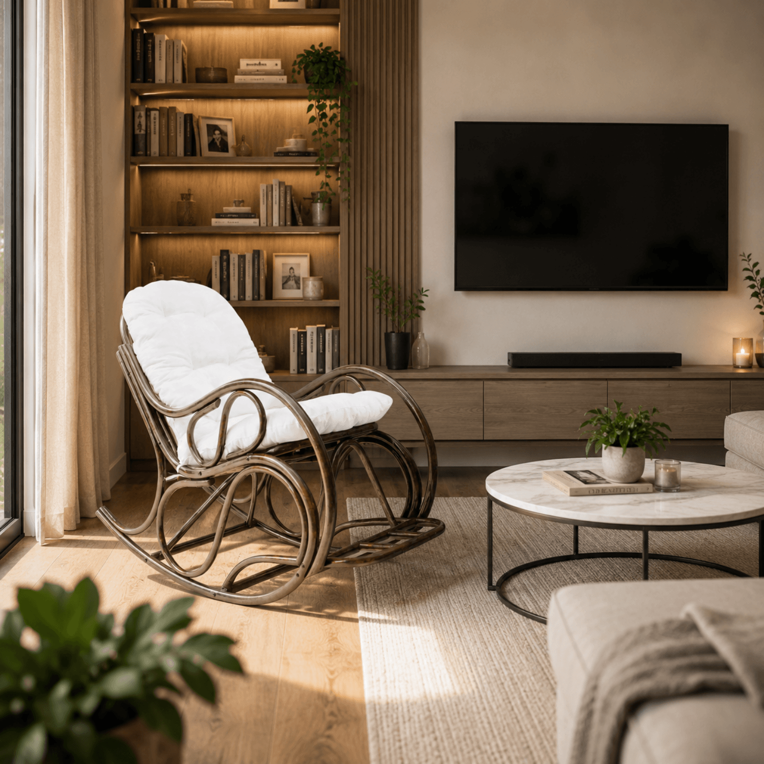 Scaun balansoar, maro inchis/bej, AGATON — imaginea 6