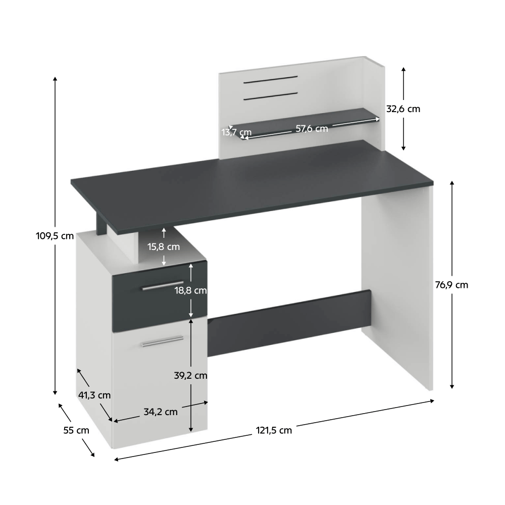 Masa PC, alb/grafit, PLATON NEW — imaginea 3