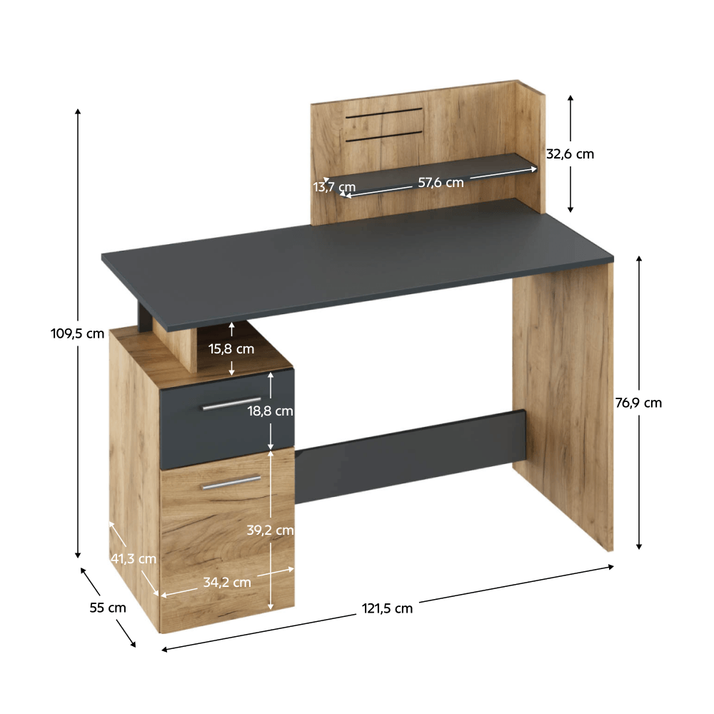 Masa PC, stejar artizan/grafit, PLATON NEW — imaginea 3