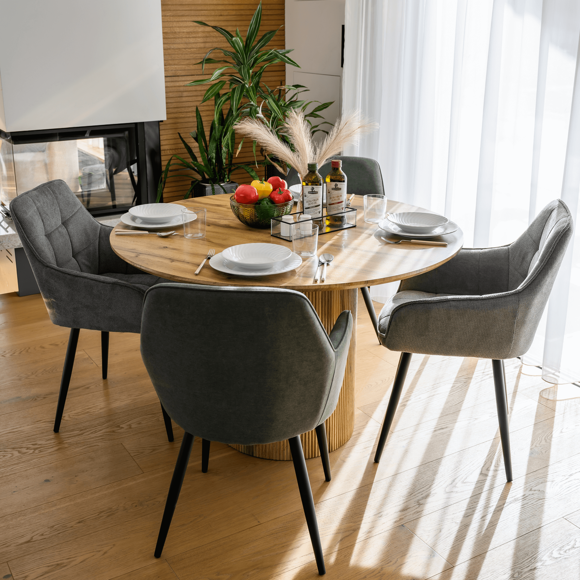 Masa de sufragerie, stejar, diametru 120 cm, MAHIR TIP 2 — imaginea 9
