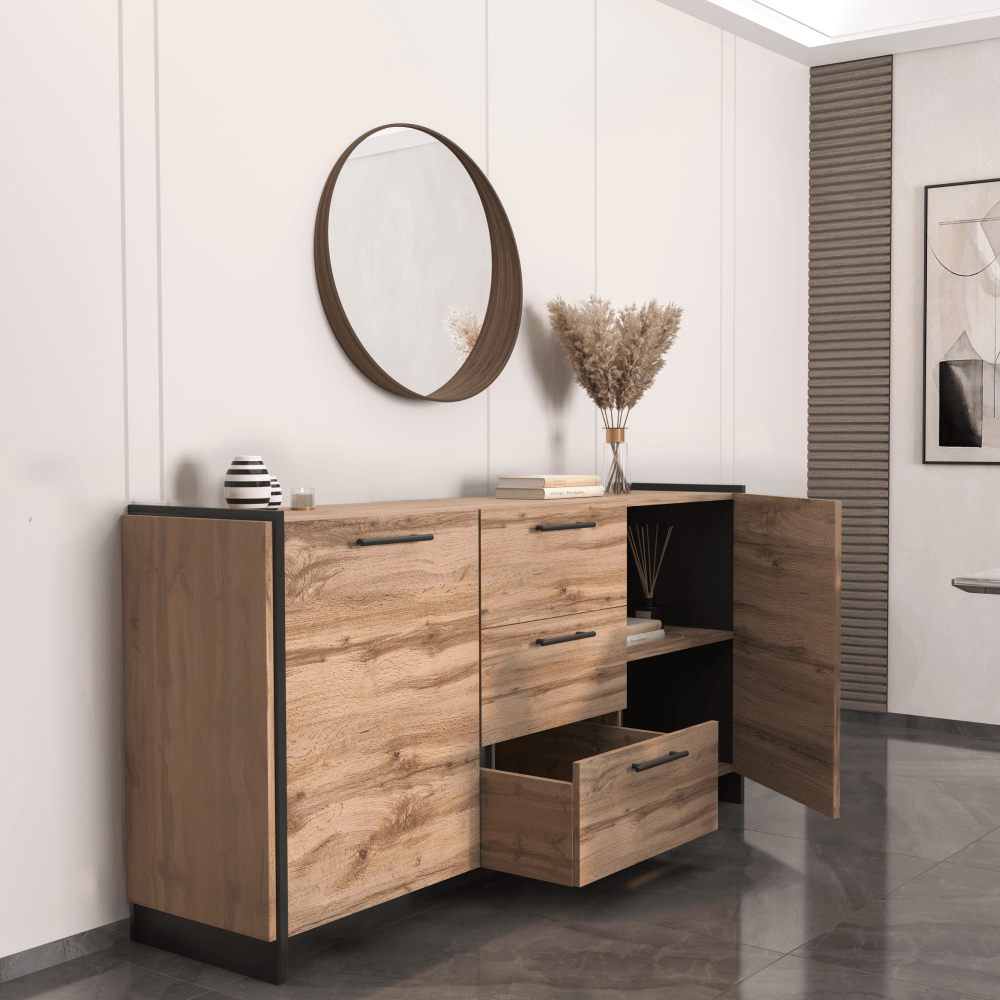 Comoda, stejar wotan/negru, AMONI 2D3S — imaginea 3