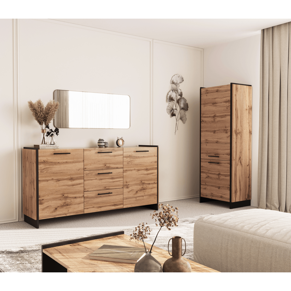 Comoda, stejar wotan/negru, AMONI 2D3S — imaginea 5