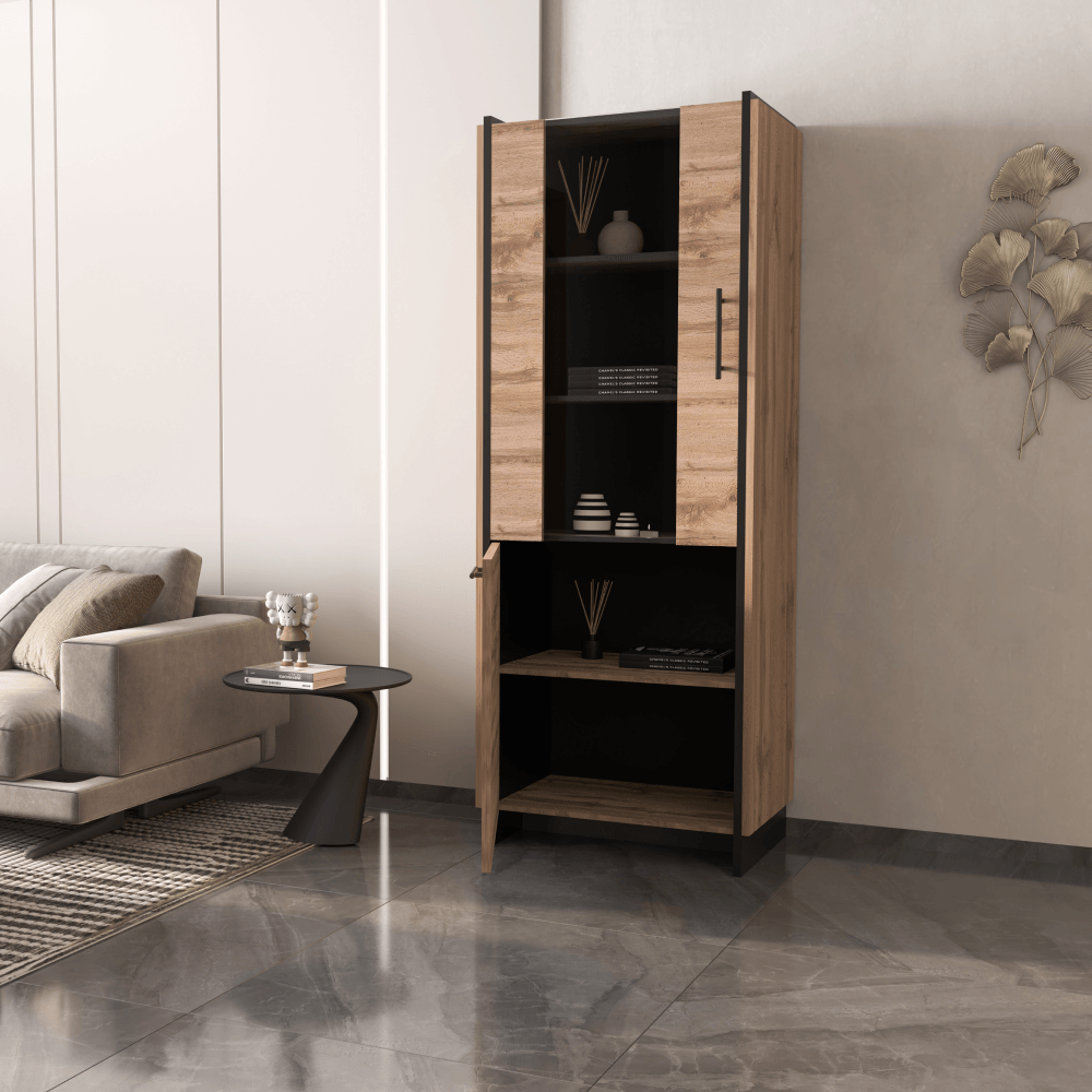 Vitrina, stejar wotan/negru, AMONI 1D1W — imaginea 3