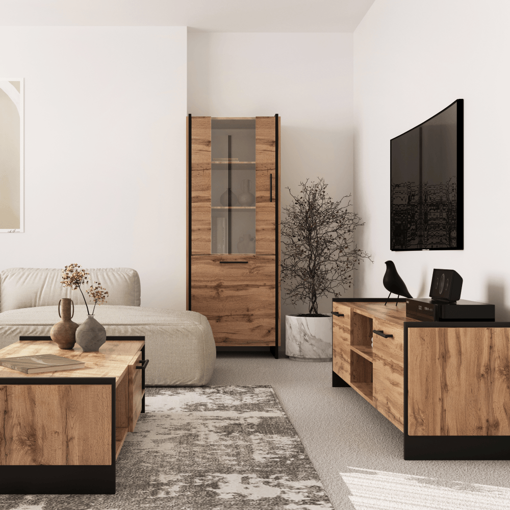 Vitrina, stejar wotan/negru, AMONI 1D1W — imaginea 4