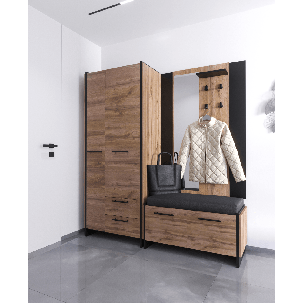 Panou suspendat cu oglinda, stejar wotan/negru, AMONI — imaginea 3