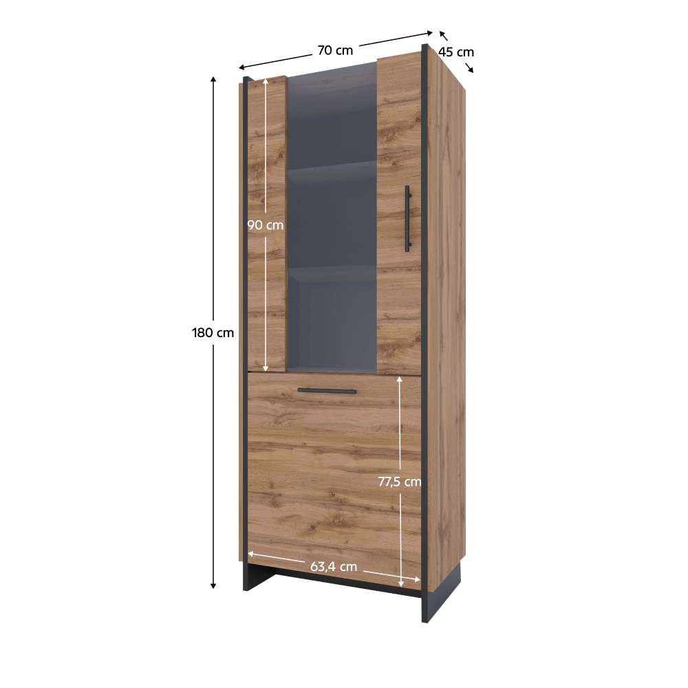 Vitrina, stejar wotan/negru, AMONI 1D1W — imaginea 5