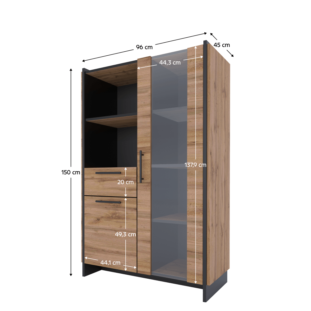 Vitrina joasa, stejar wotan/negru, AMONI 1D1W1S — imaginea 6