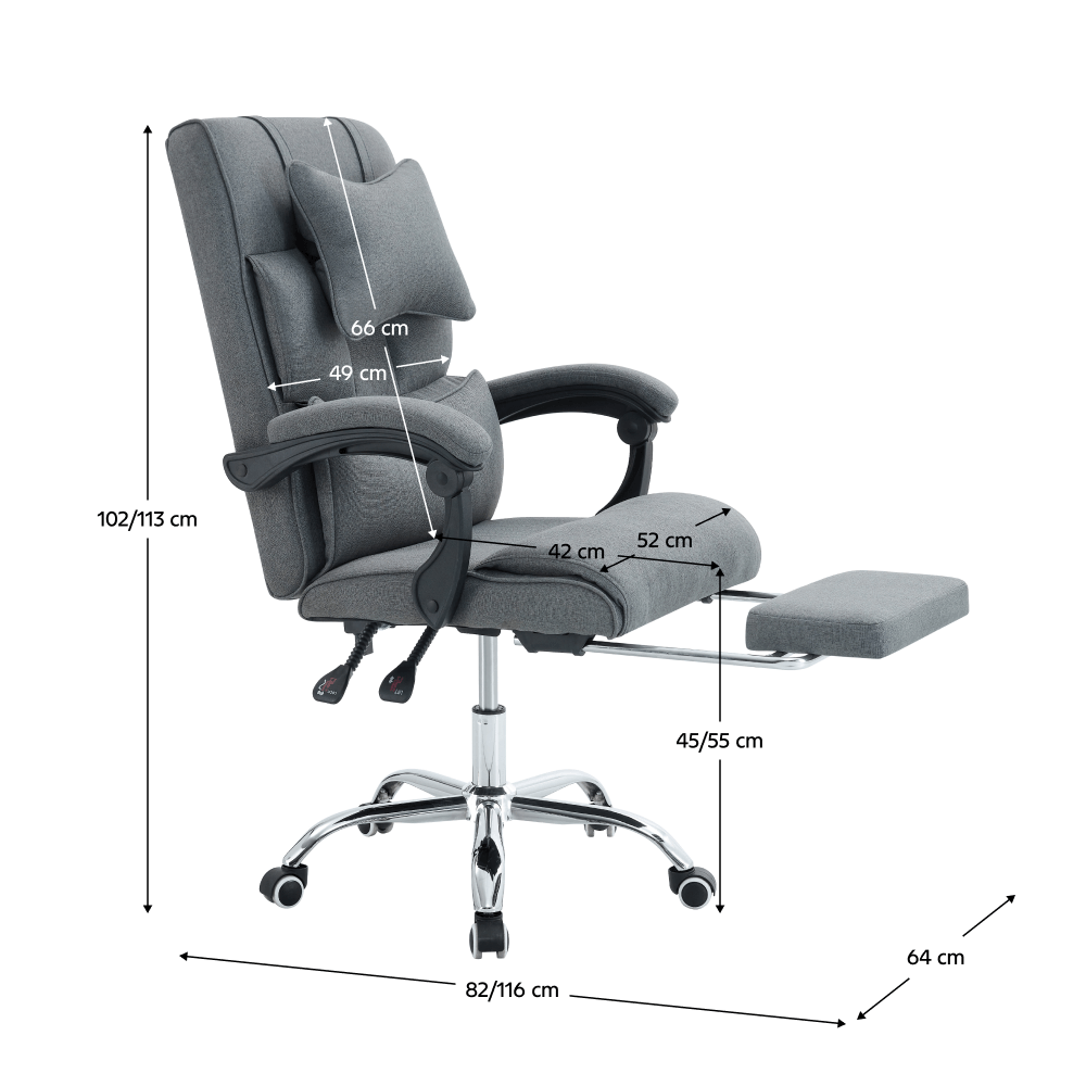 Fotoliu pentru birou cu suport extensibil pentru picioare, gri/crom, WALDOR NEW — imaginea 3
