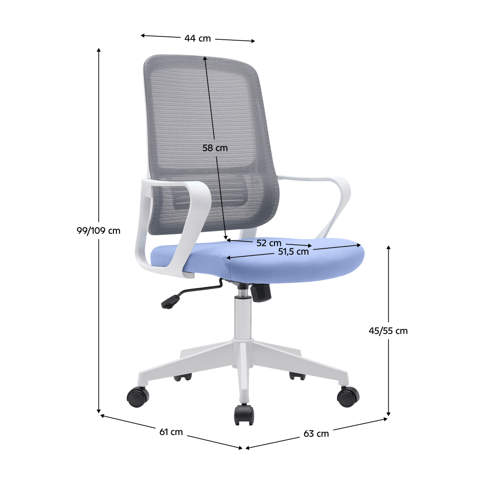 Scaun de birou, neomint-albastru deschis/gri/alb, SALOMO TIP 1 — imaginea 5