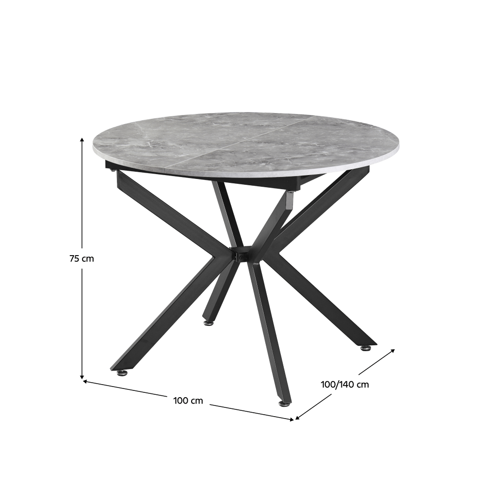 Masa extensibila de dining, beton/neagra, 100x100-140x75 cm, ABERO TIP 1 — imaginea 9