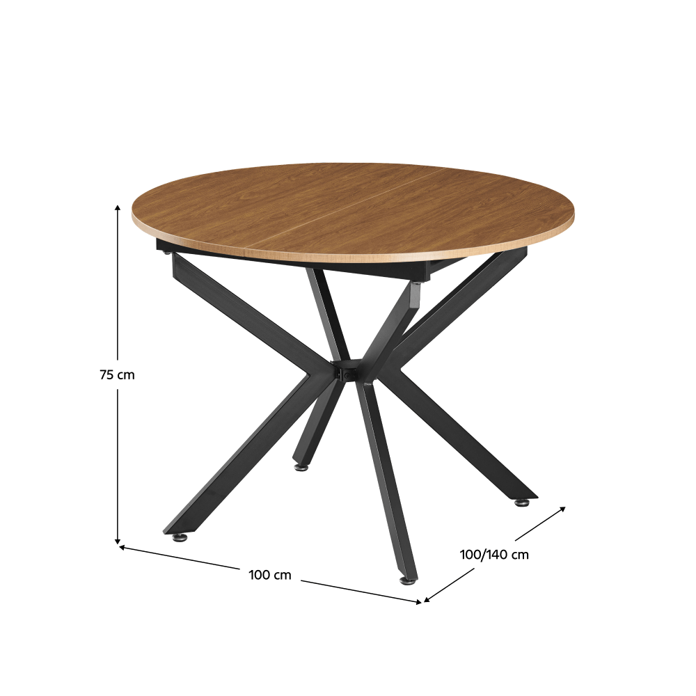 Masa extensibila de dining, stejar deschis/neagra, 100x100-140x75 cm, ABERO TIP 1 — imaginea 10