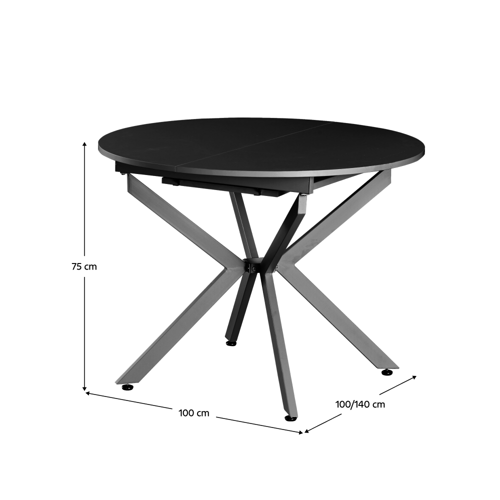 Masa extensibila de dining, neagra, 100x100-140x75 cm, ABERO TIP 1 — imaginea 9
