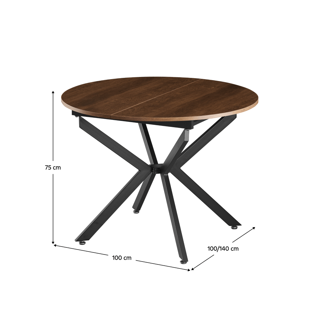 Masa extensibila de dining, stejar inchis/neagra, 100x100-140x75 cm, ABERO TIP 1 — imaginea 7