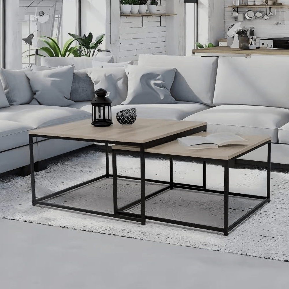Masute de cafea, set de 2 buc., stejar sonoma/negru, KASTLER 2 NEW TYP 1 — imaginea 4