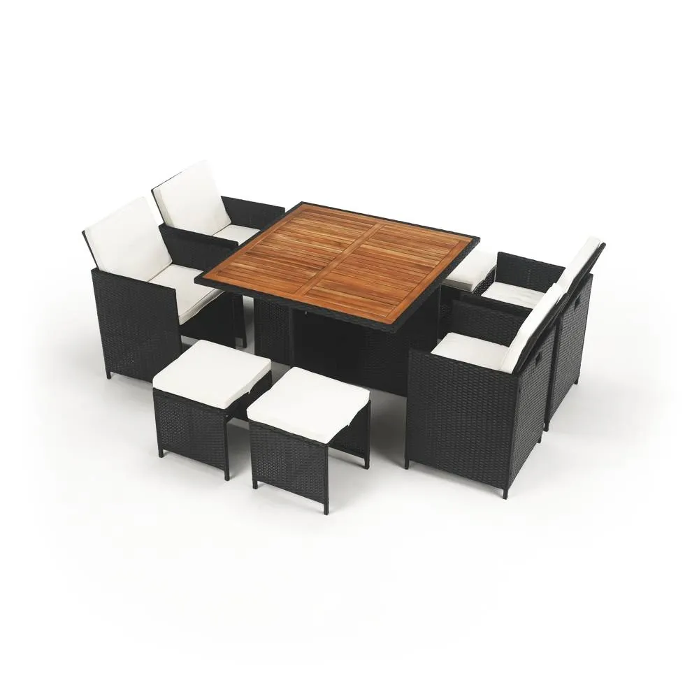 Set de gradina din ratan, lemn de salcam, negru/crem/natural, MELFORD — imaginea 2