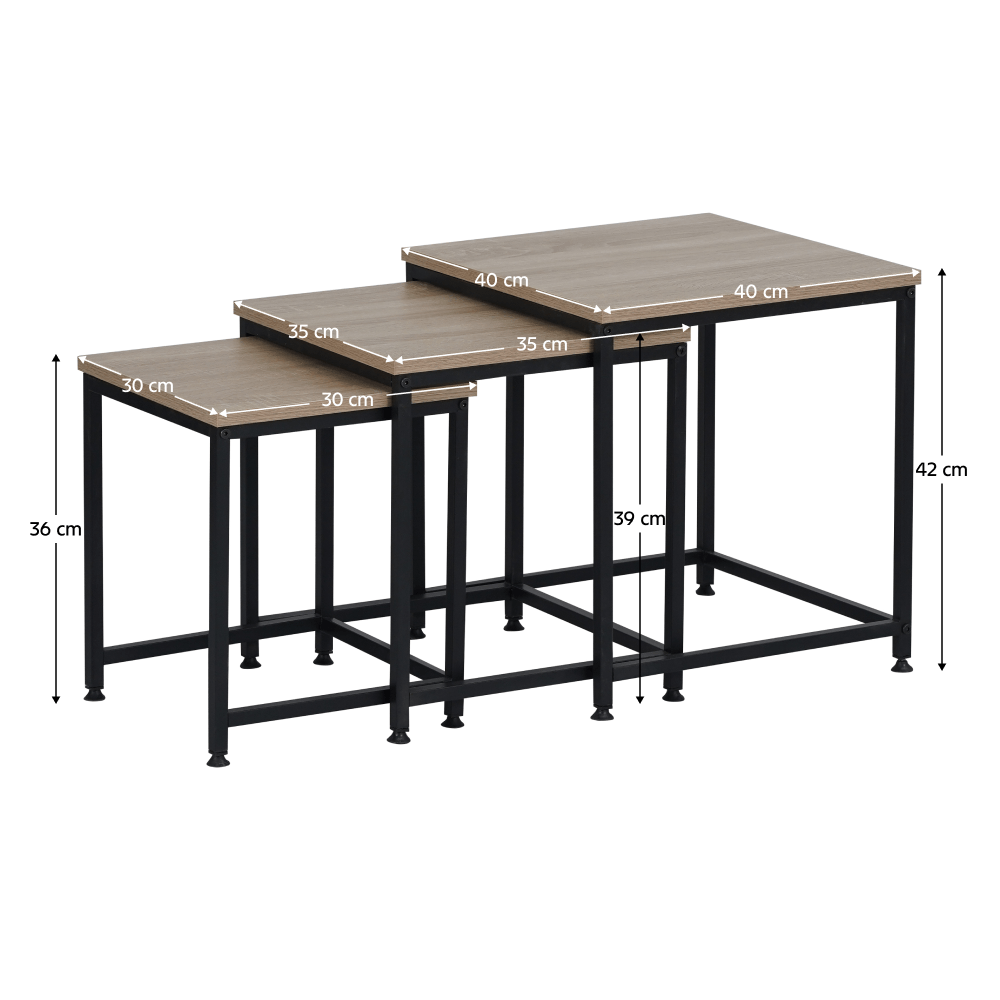 Masute de cafea, set de 3 buc., stejar sonoma/negru, KASTLER 2 NEW TYP 3 — imaginea 5