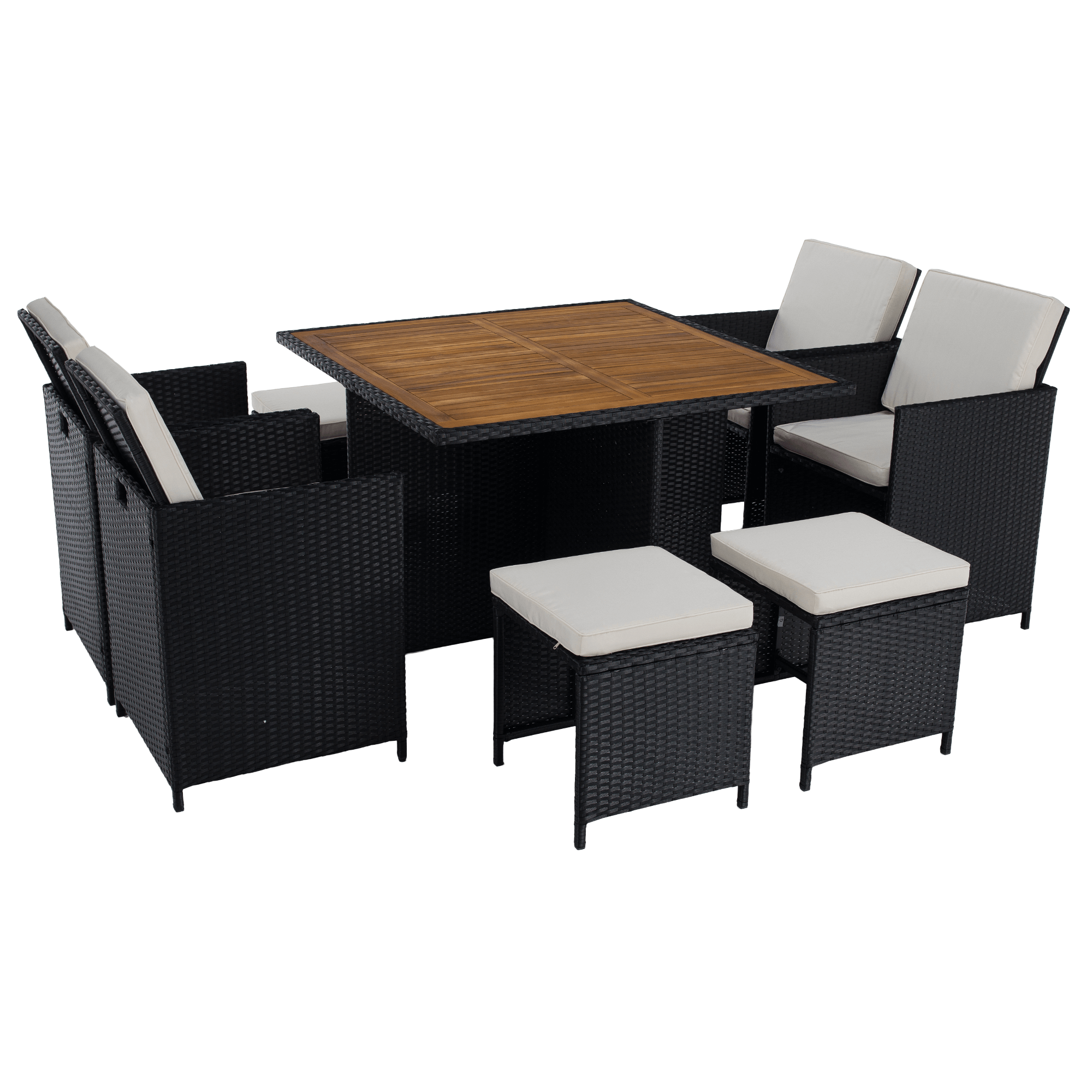 Set de gradina din ratan, lemn de salcam, negru/crem/natural, MELFORD — imaginea 4