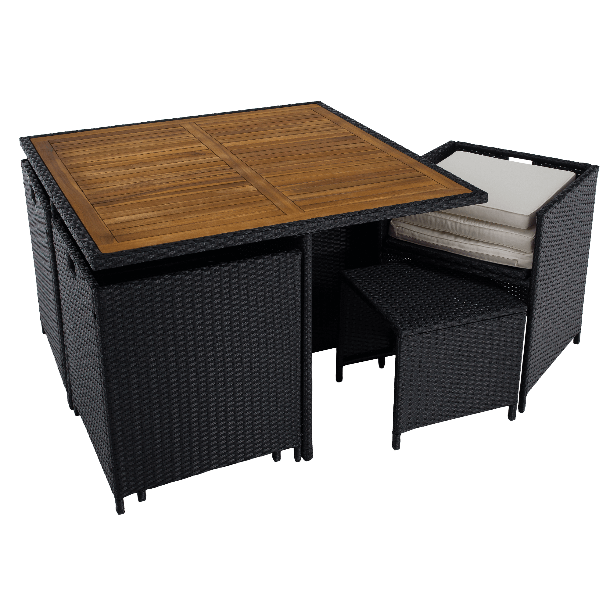 Set de gradina din ratan, lemn de salcam, negru/crem/natural, MELFORD — imaginea 6