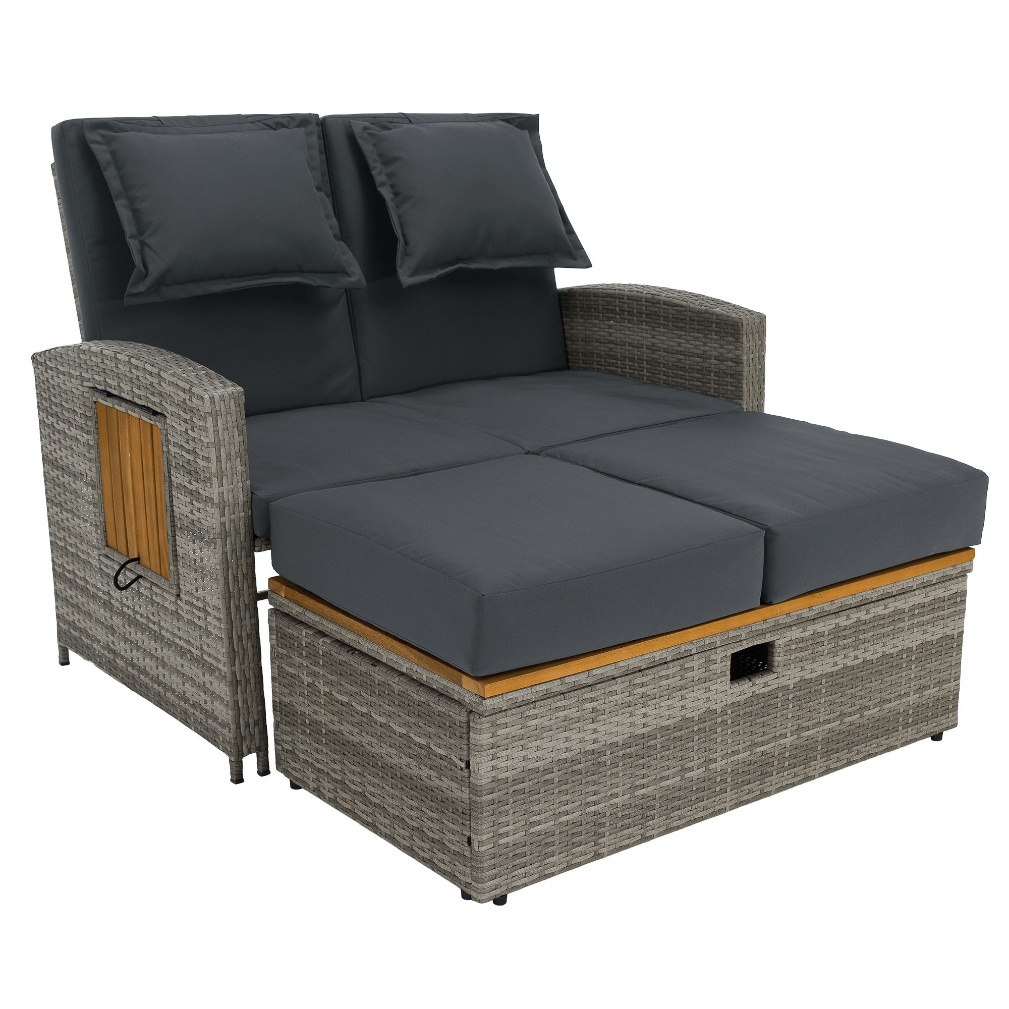 Canapea de gradina din ratan, gri/natural, MALORY — imaginea 5