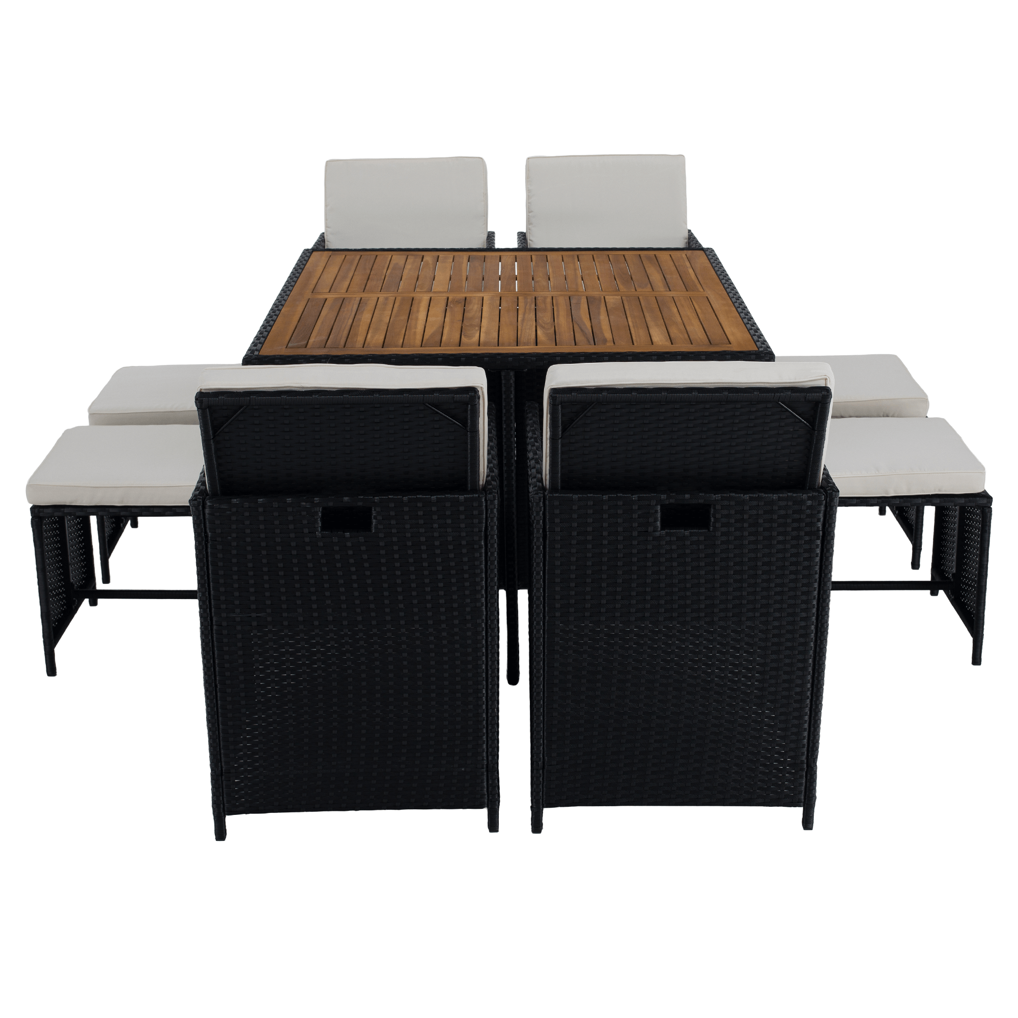 Set de gradina din ratan, lemn de salcam, negru/crem/natural, MELFORD — imaginea 12