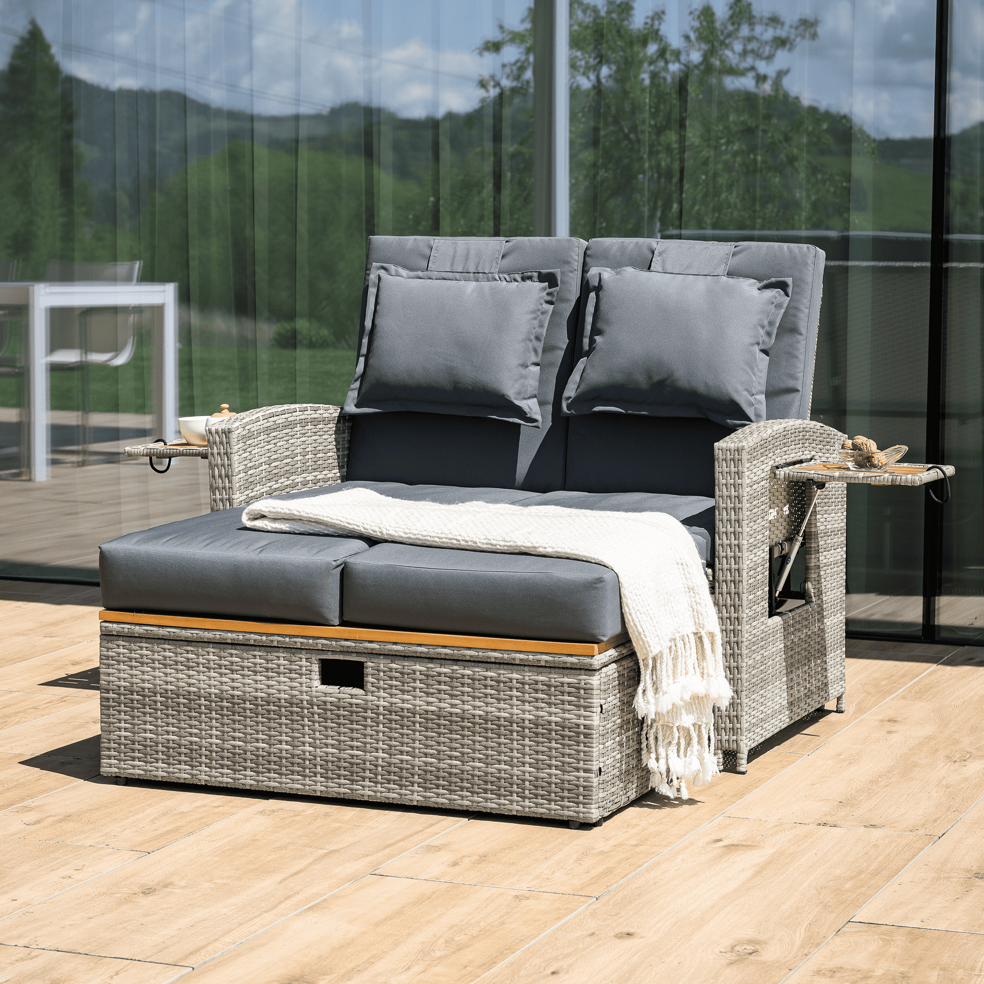 Canapea de gradina din ratan, gri/natural, MALORY — imaginea 18