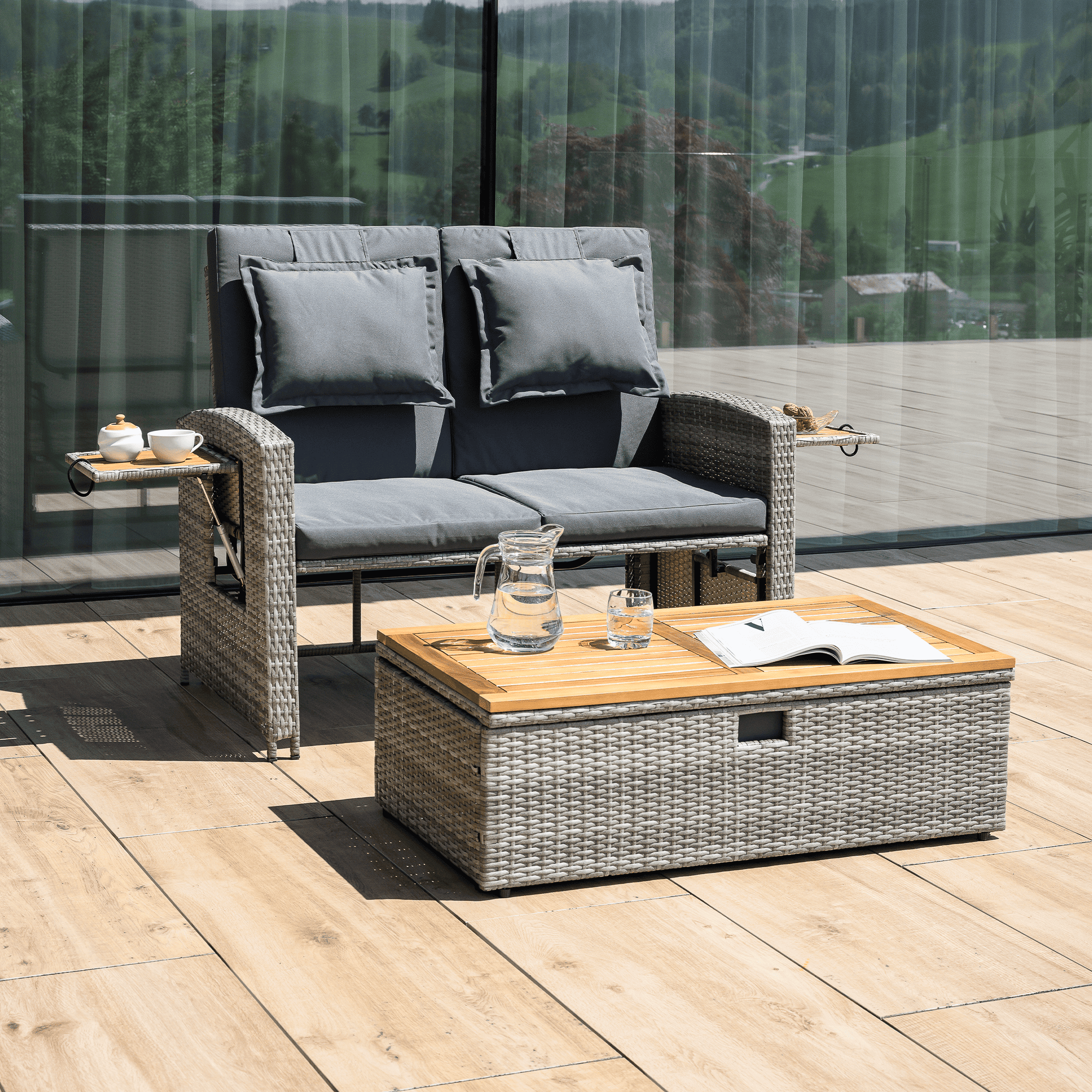 Canapea de gradina din ratan, gri/natural, MALORY — imaginea 19