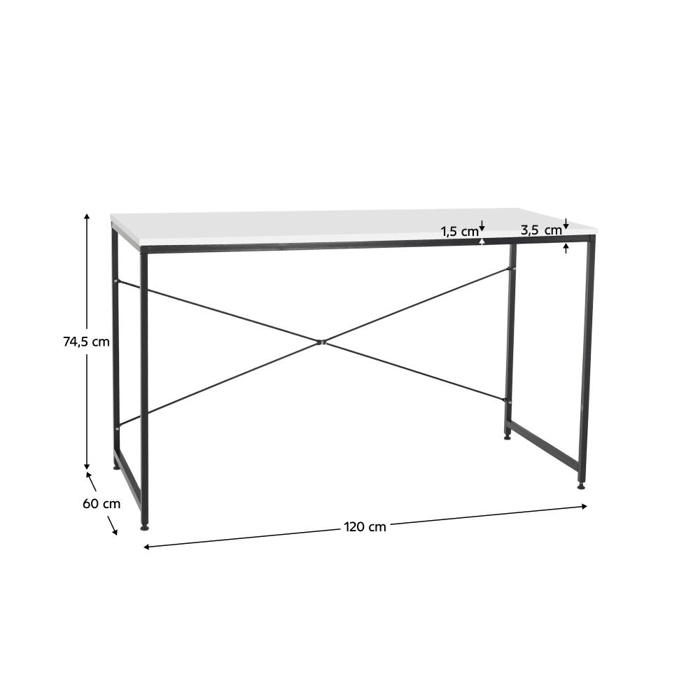Birou, alb/negru, 120x60 cm, MELLORA — imaginea 2