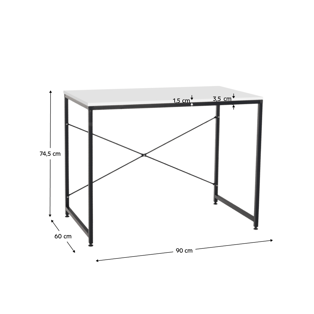 Birou, alb/negru, 90x60 cm, MELLORA — imaginea 2