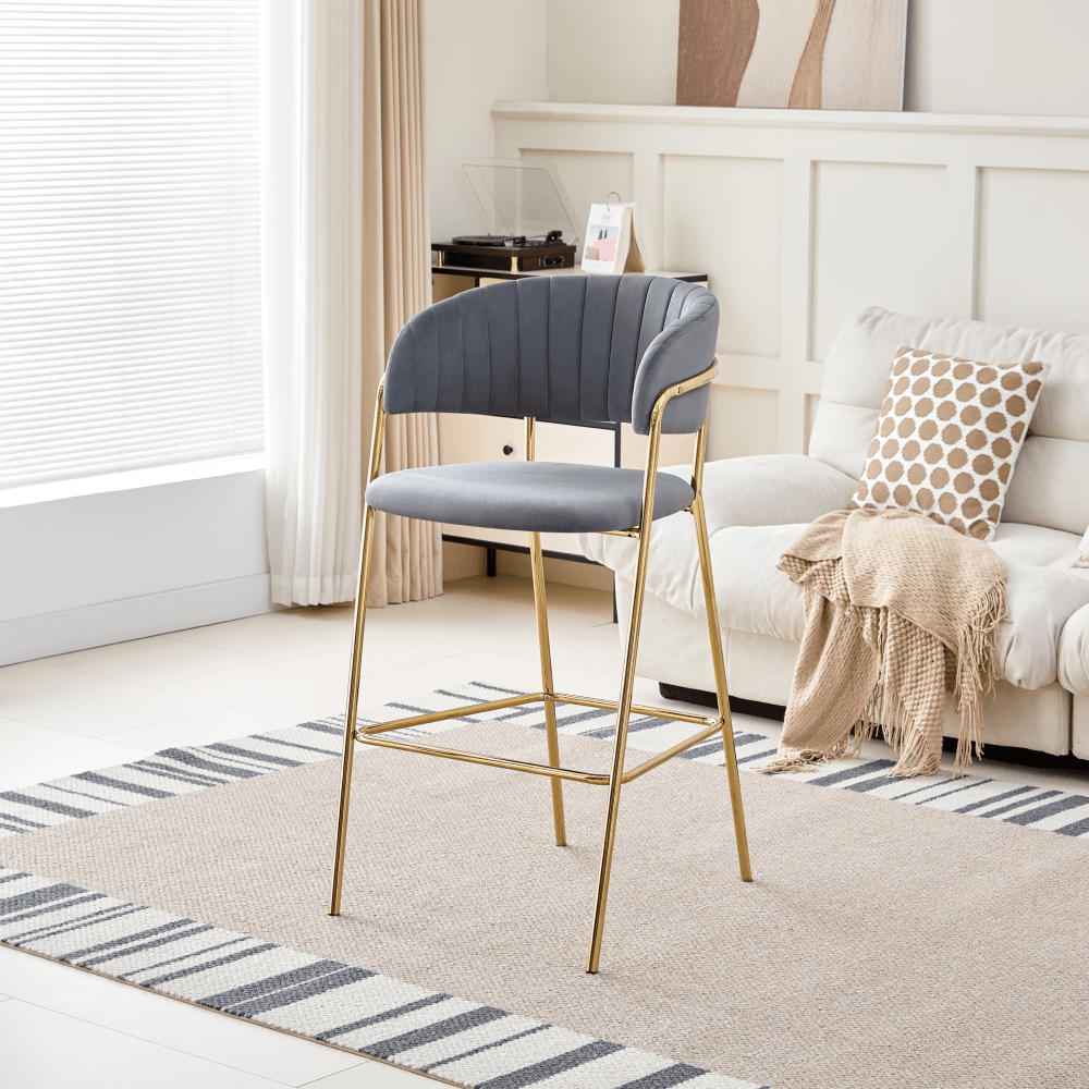 Scaun de bar de design, tesatura gri-maro Velvet/gold crom auriu, DASMIN TIP 2 — imaginea 5