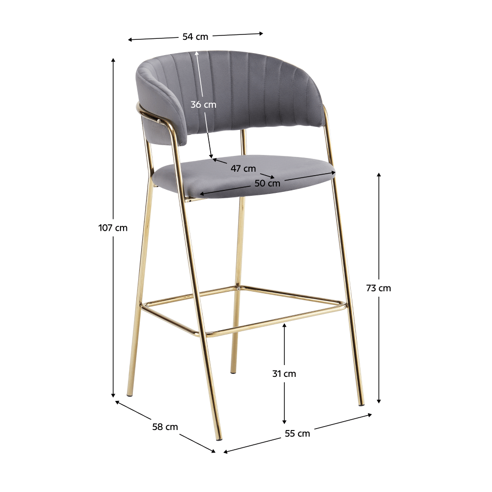 Scaun de bar de design, tesatura gri-maro Velvet/gold crom auriu, DASMIN TIP 2 — imaginea 6